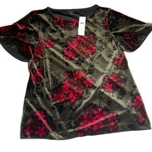 Ann Taylor Velour Floral Burnout VTG Brand New Dressy Top
